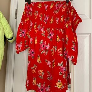 Red floral forever 21 off the shoulder dress